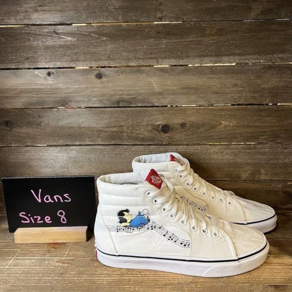 Womens Vans Peanuts Sk8 Hi White Skateboarding Shoes Sneakers Size 8 M GUC